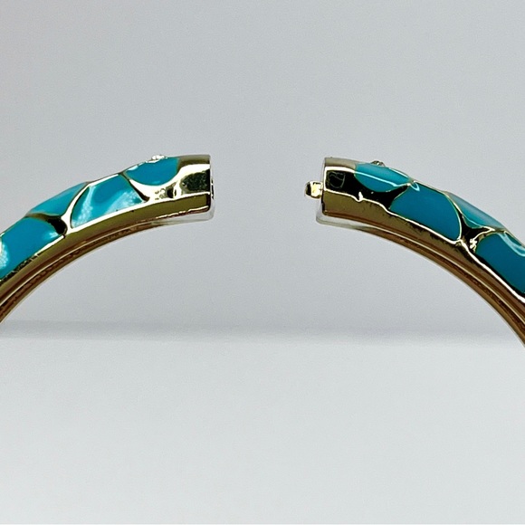 Tommy Bahama B28439 Blue Enamel Bangle Bracelet Curacao Moroccan Tile Gems Gold - Picture 9 of 13